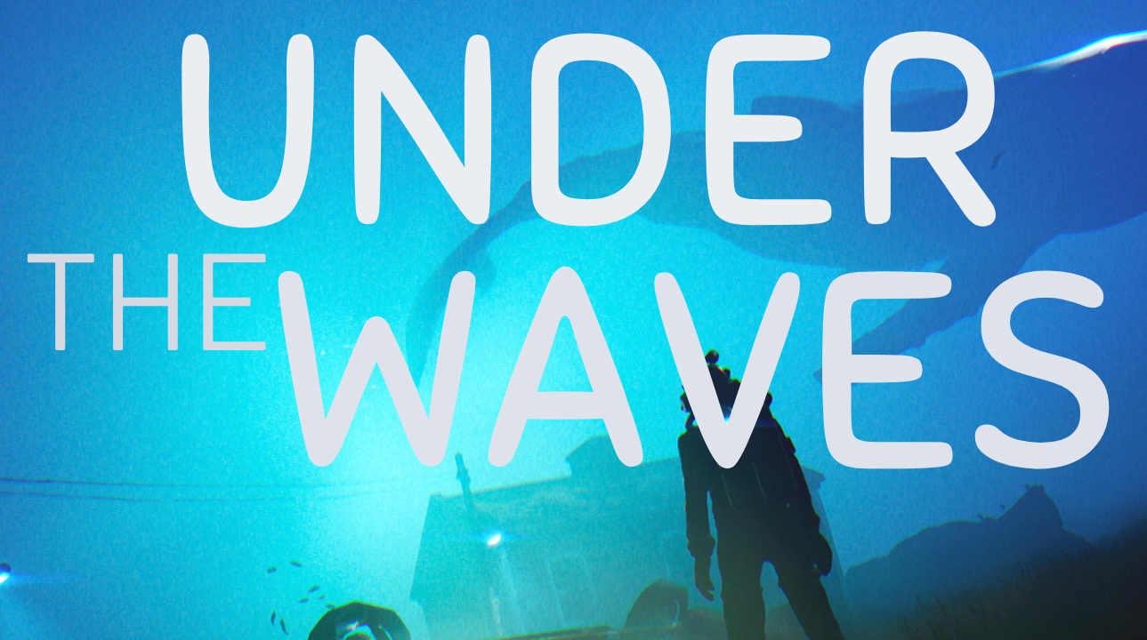 Under the Waves title over blue ocean background with diver