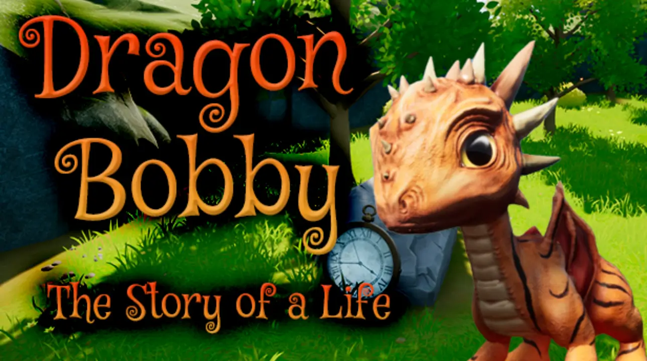 Dragon Bobby main logo with a small dragon character and green forest backdrop