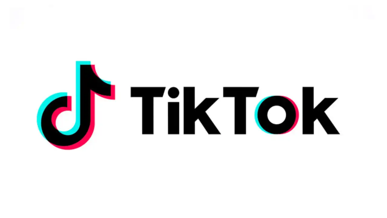 TikTok logo in black text with a music note icon