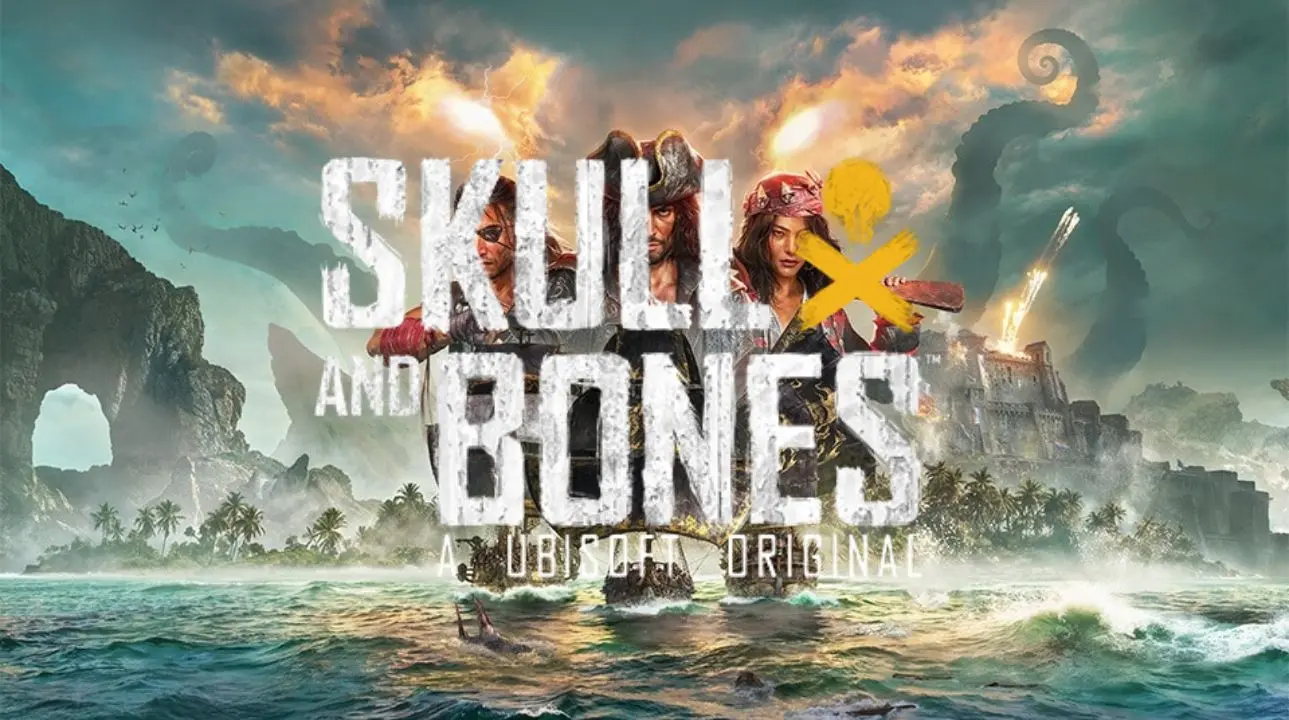 Skull and Bones promo artwork showing naval battle and pirate ships