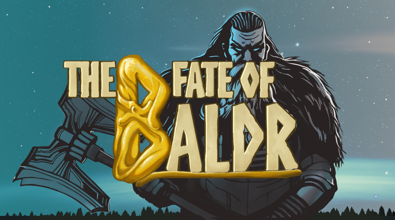 Official key art for The Fate of Baldr, featuring a Norse warrior in the background and the game’s stylized logo in the foreground.