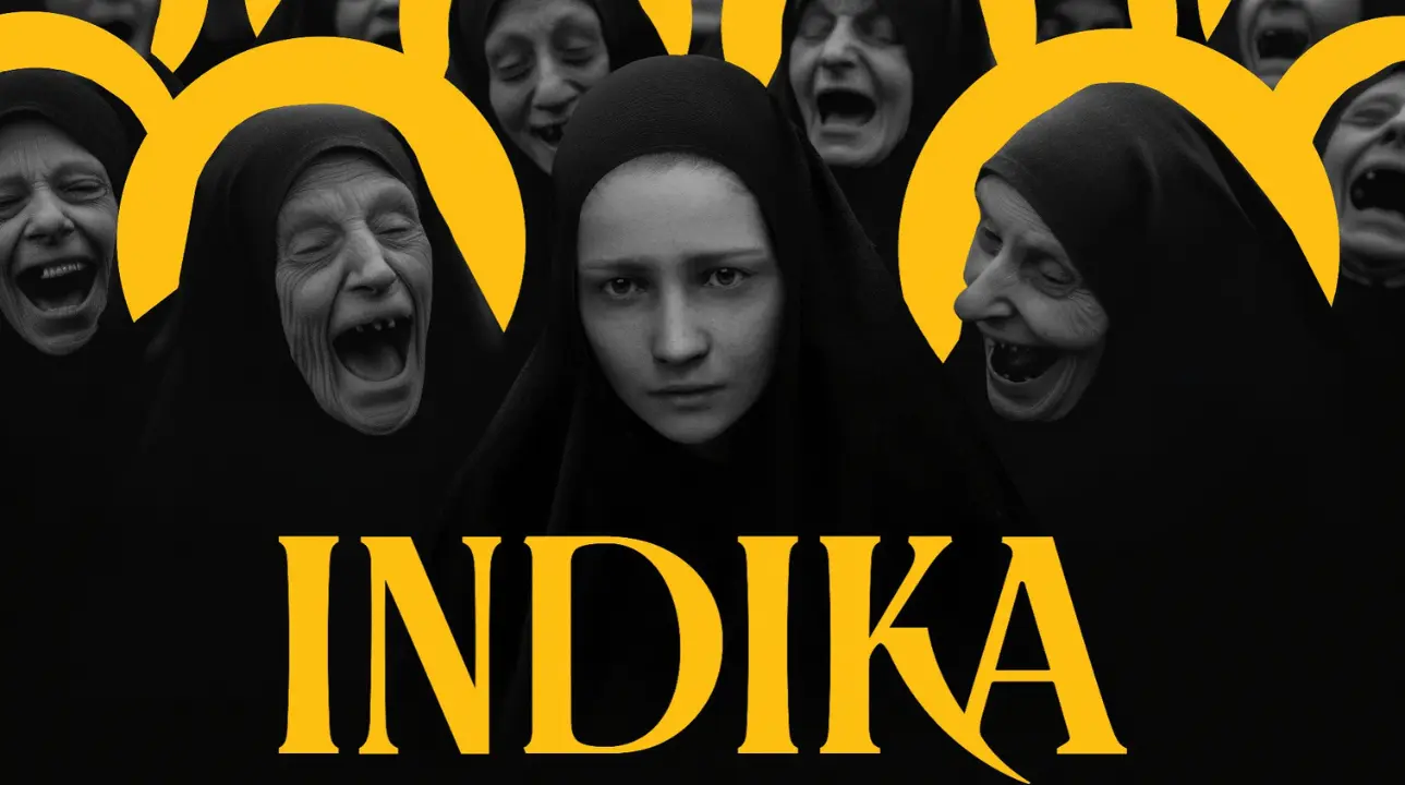 Indika nun surrounded by demonic laughing figures