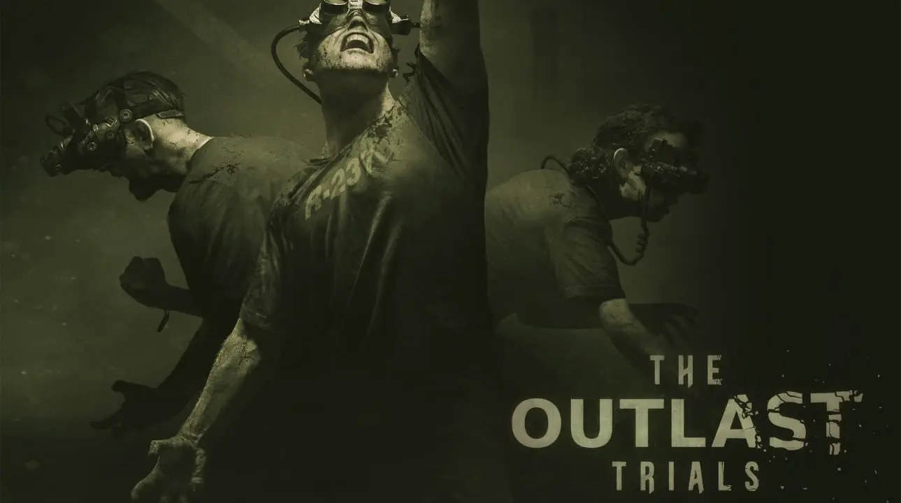 Three test subjects in night vision headgear scream in agony during a trial in The Outlast Trials.