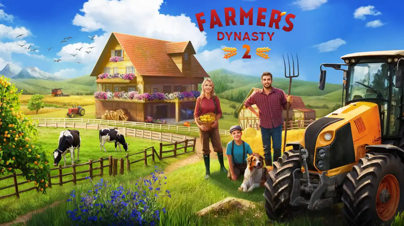 Family farming life in Farmer’s Dynasty 2 with tractor scene