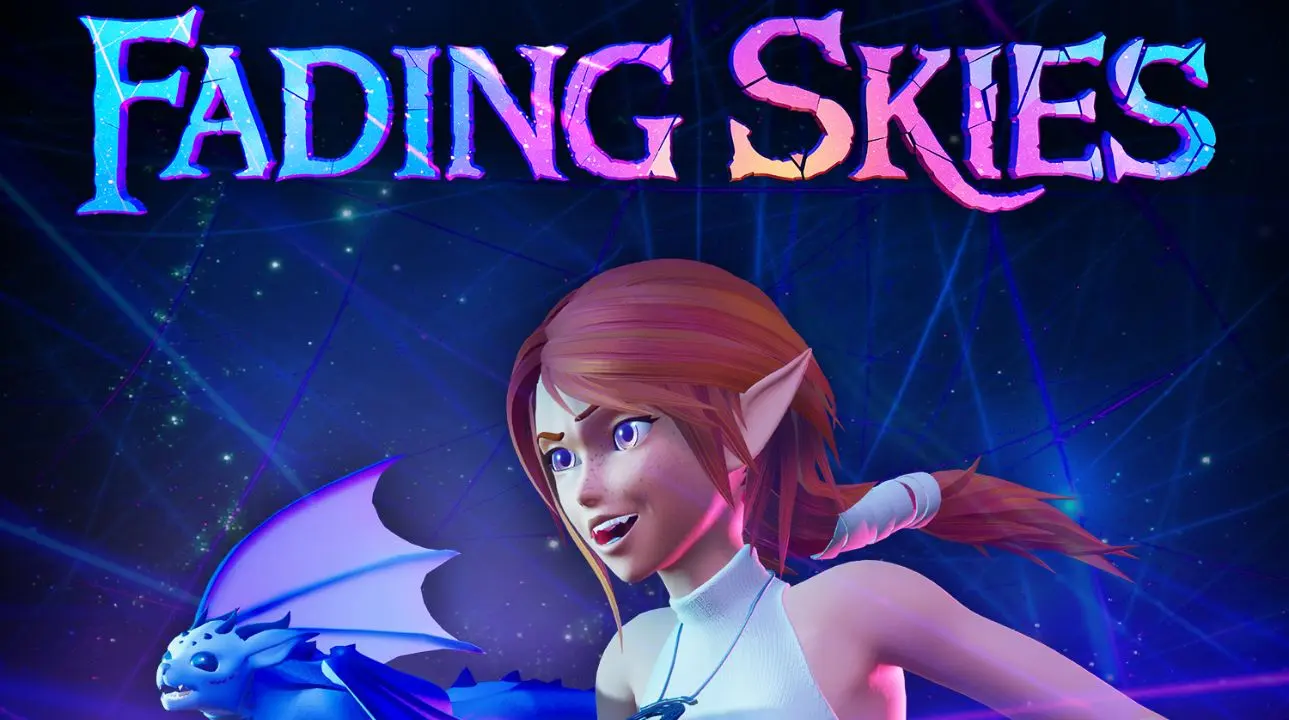 Fading Skies game key art featuring Ryn and her dragon companion