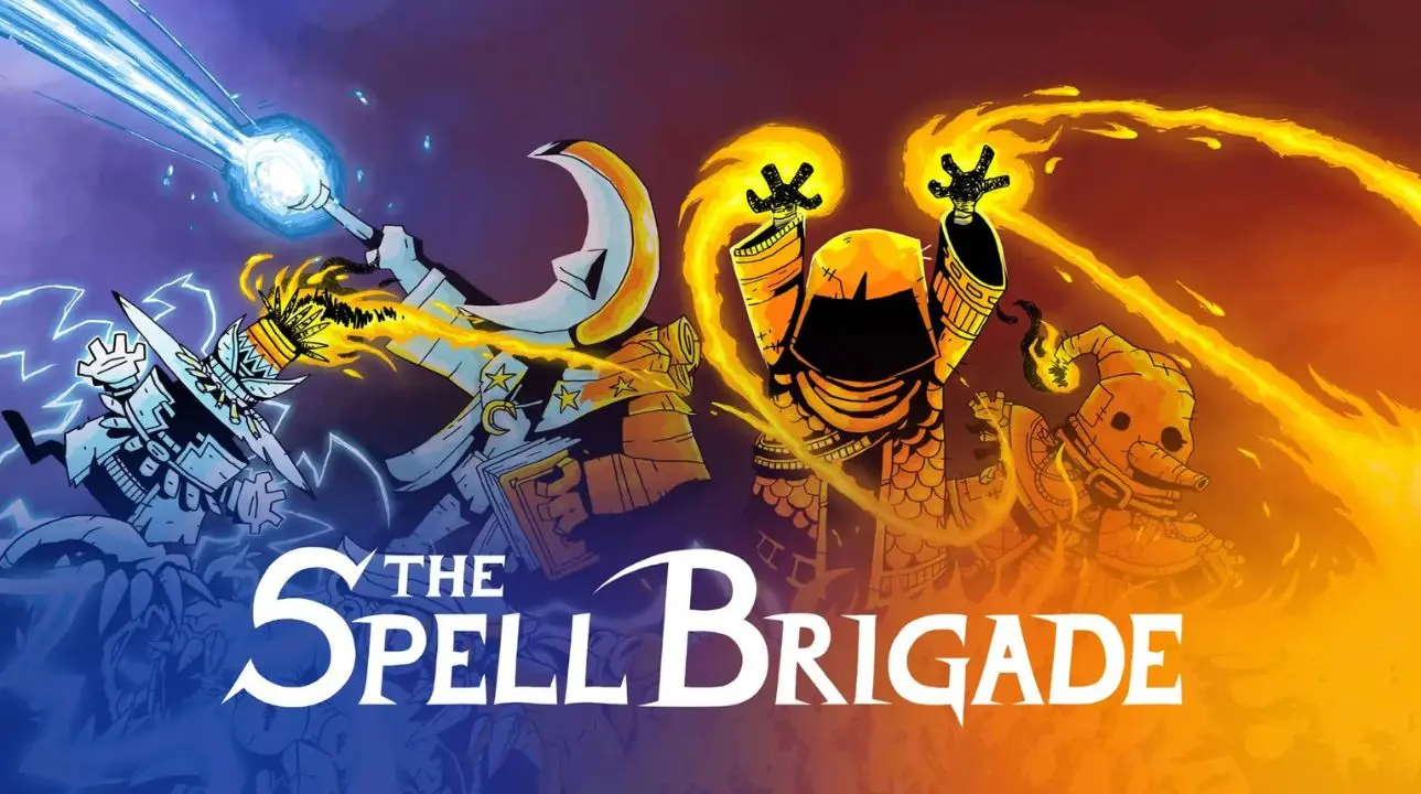 The Spell Brigade key art showing wizards battling monsters in a magical bullet hell