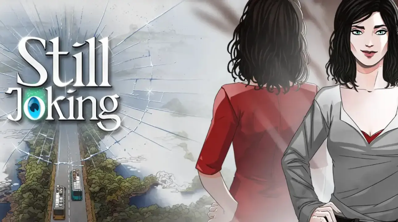 Still Joking key art featuring Iris and her mirrored self.