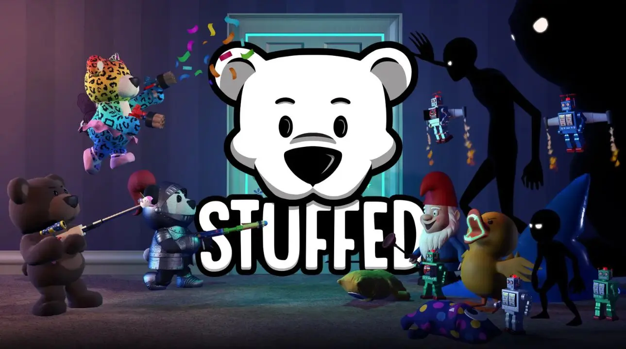 STUFFED game official artwork featuring teddy bear fighting nightmares