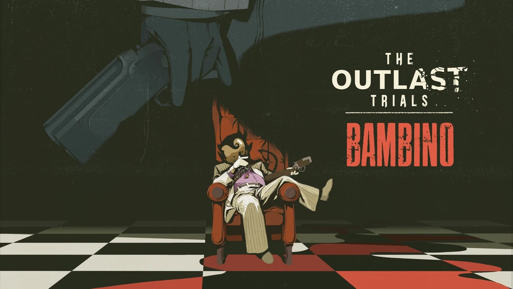 Mobster Bambino sits with gun under looming hand in Outlast Trials