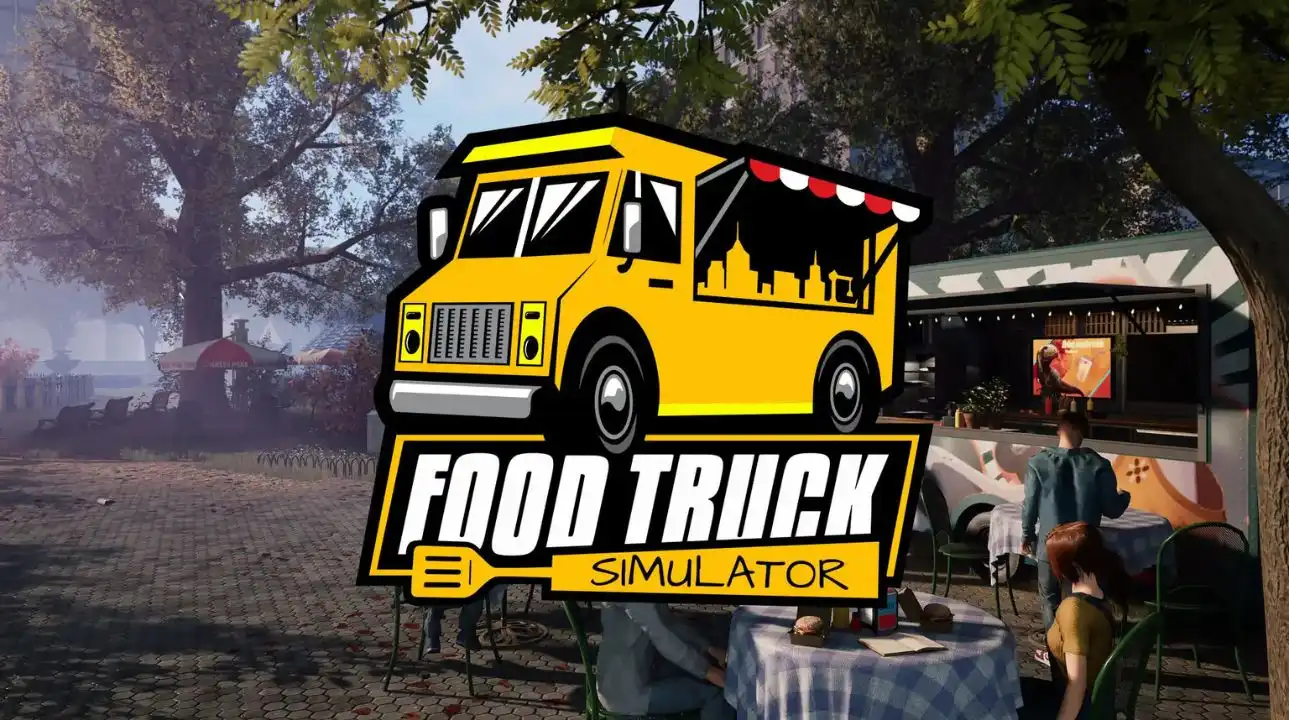 Food Truck Simulator gameplay showing a bright yellow food truck in the city