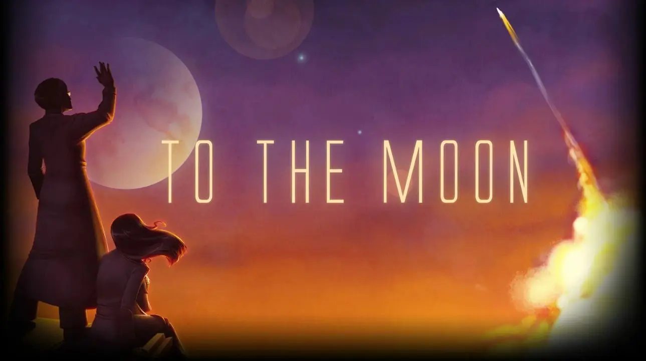 To the Moon key art showing a silhouetted character reaching toward a glowing rocket and moon with the game title in the sky.