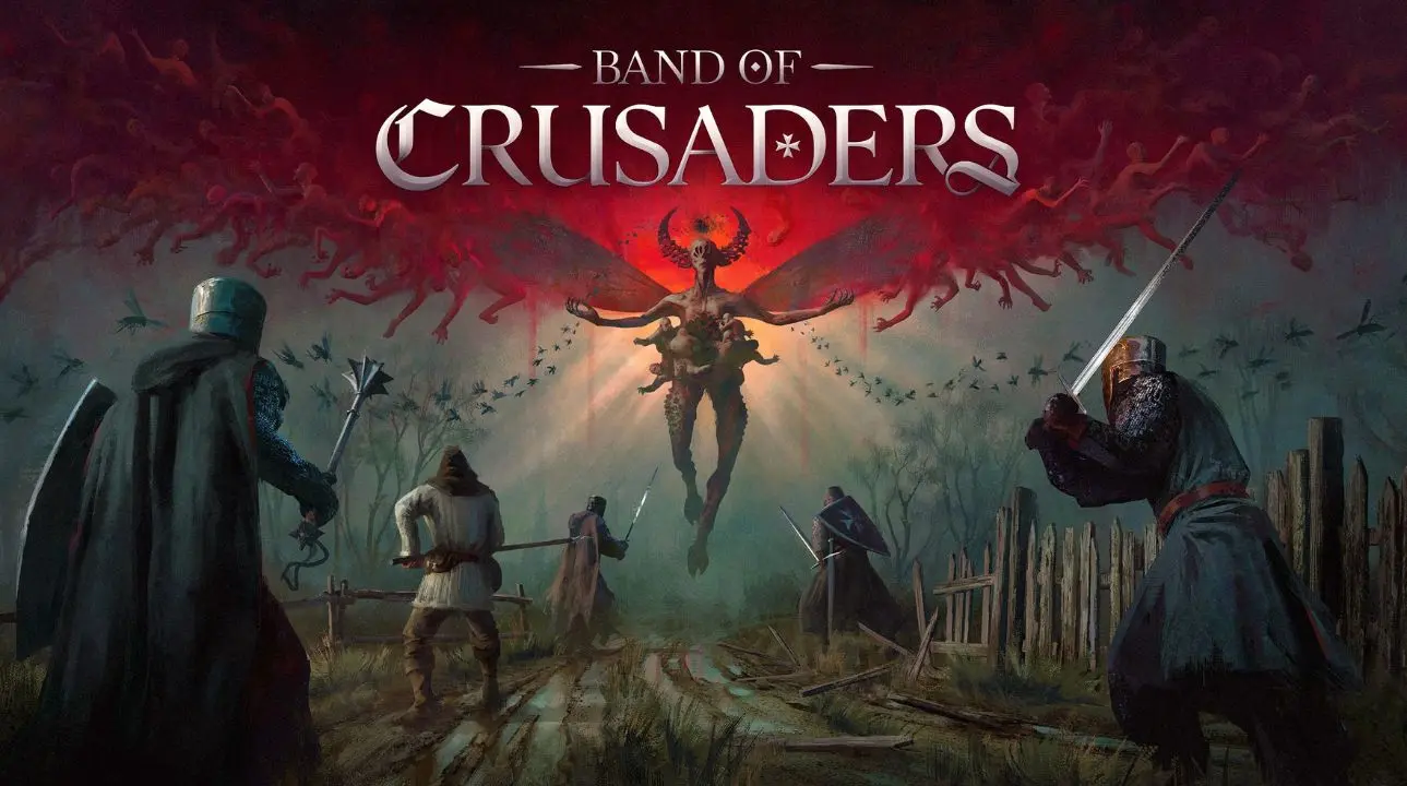 Band of Crusaders official artwork showing knights and demons in a dark medieval Europe
