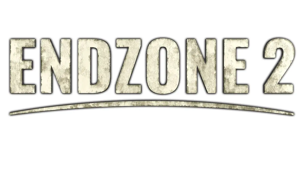 Endzone 2 logo on a worn, post-apocalyptic metal sign.