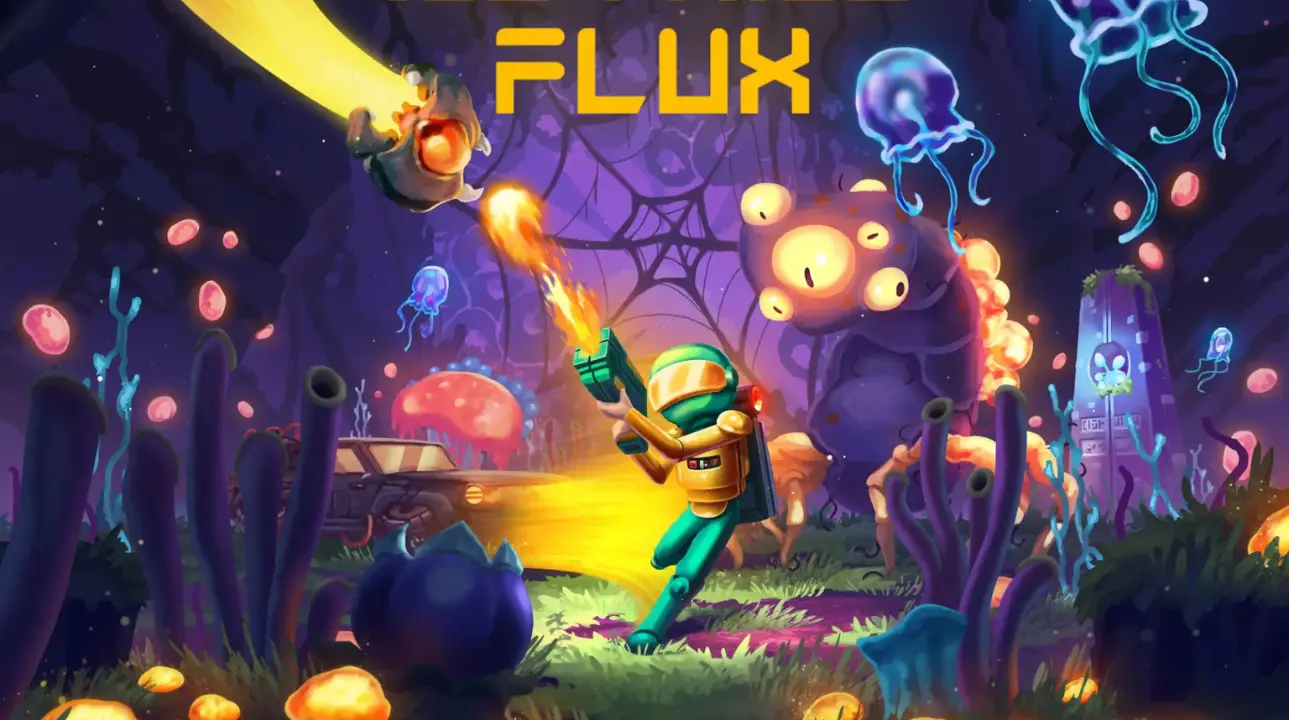 Astral Flux key art featuring pixel-art characters and cosmic environments