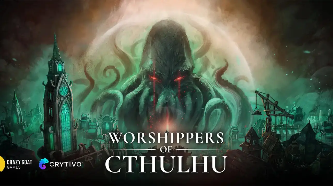 Cthulhu towers over city in Worshippers of Cthulhu art