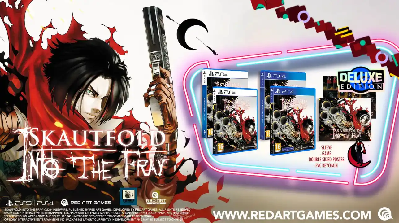 Promotional key art for Skautfold: Into the Fray featuring eldritch horrors and pixel combat