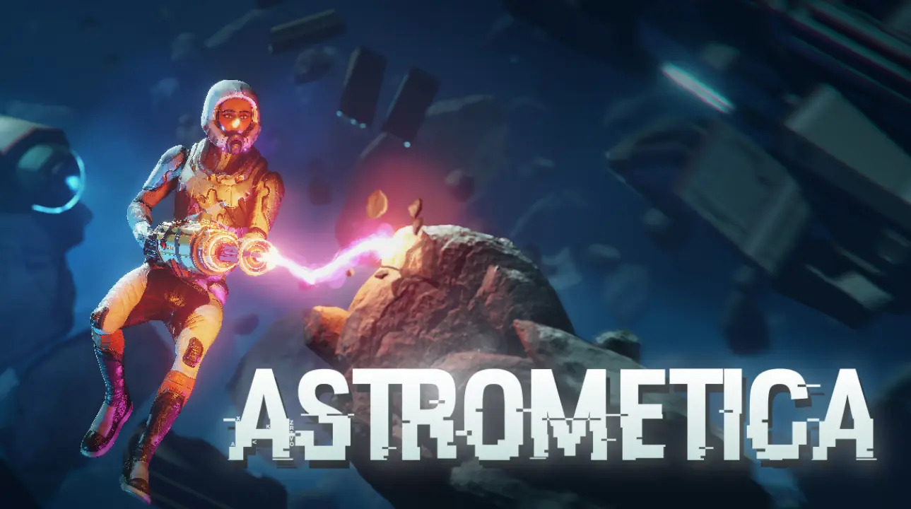 Main character exploring a glowing alien structure in space in the game Astrometica.