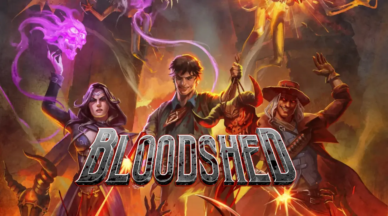 Key artwork for Bloodshed – a retro-style FPS roguelite game
