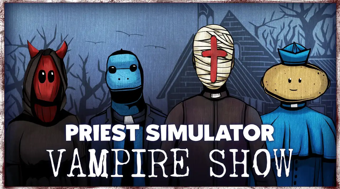 Priest Simulator: Vampire Show game banner featuring vampire characters and gothic art style.