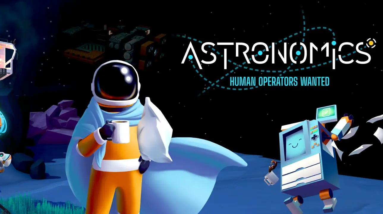 Astronomics game astronaut artwork showing mining automation and space exploration.
