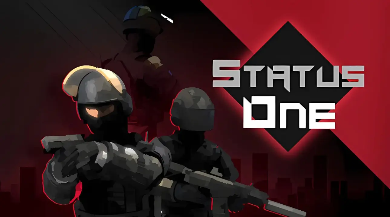 Status One tactical shooter game cover with squad in gear and logo