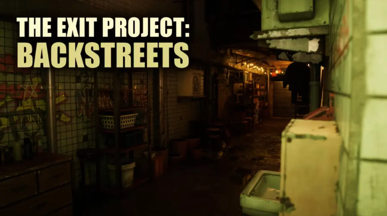 Screenshot showing the dark, looping street in The Exit Project: Backstreets, a psychological horror game.