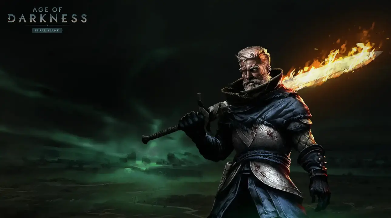 Hero character standing against a wave of darkness in Age of Darkness: Final Stand