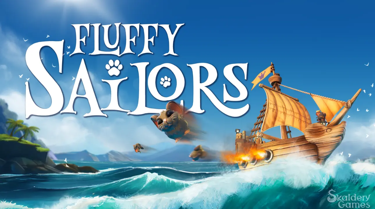 Fluffy Sailors game logo with pirate-themed ocean background