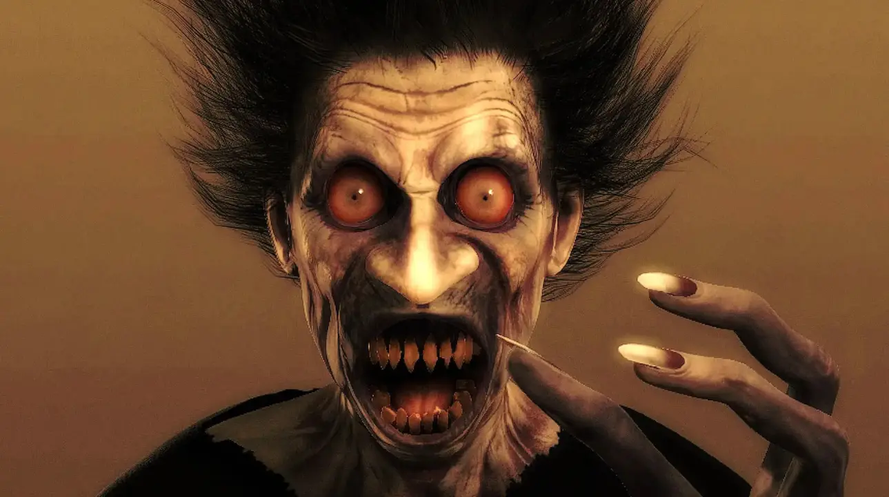 Terrifying close-up of a ghostly figure from DeathOmen horror game