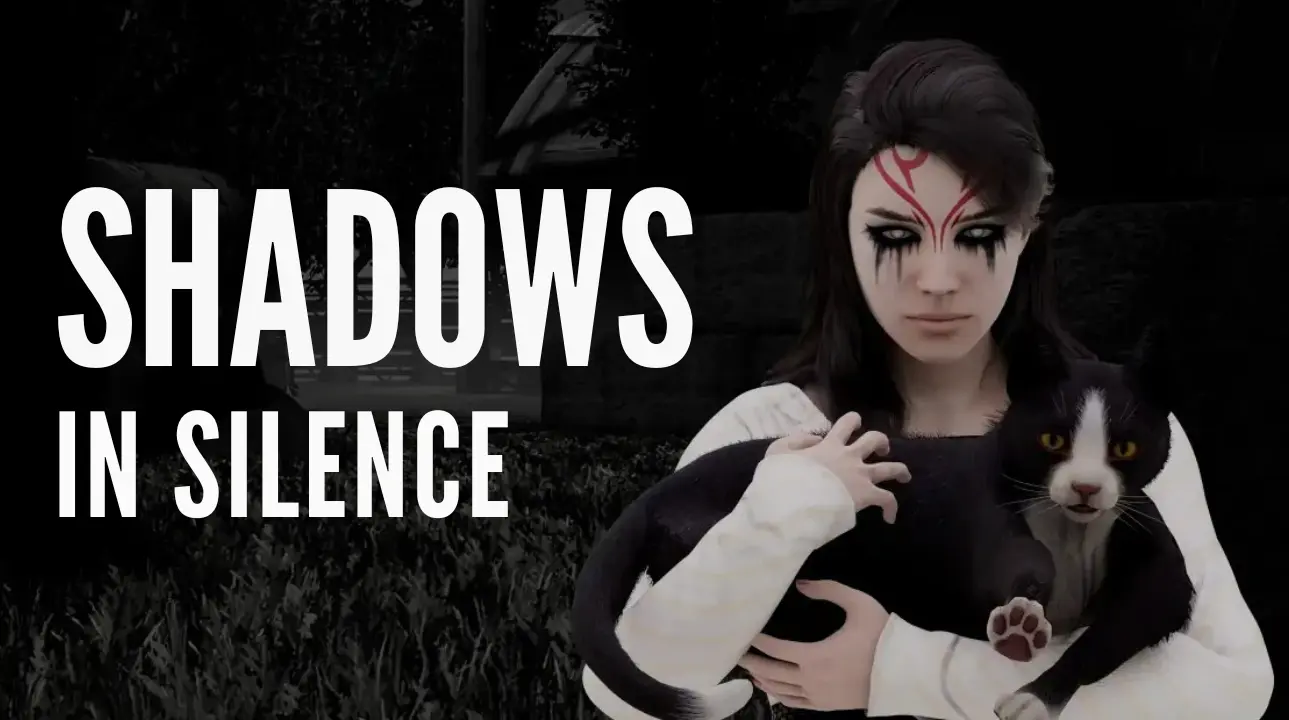 Shadows in Silence indie horror game cover with Elliana, the blind witch