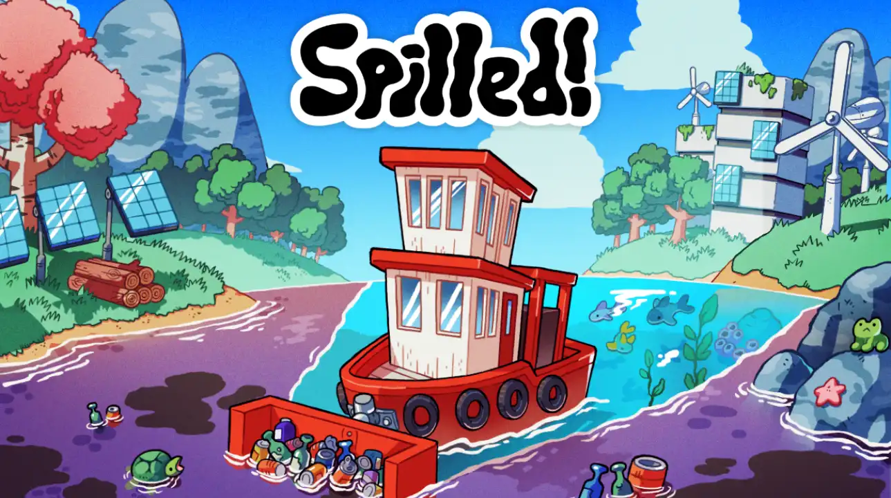 Colorful scene from the cozy ocean cleanup indie game Spilled! by Lente