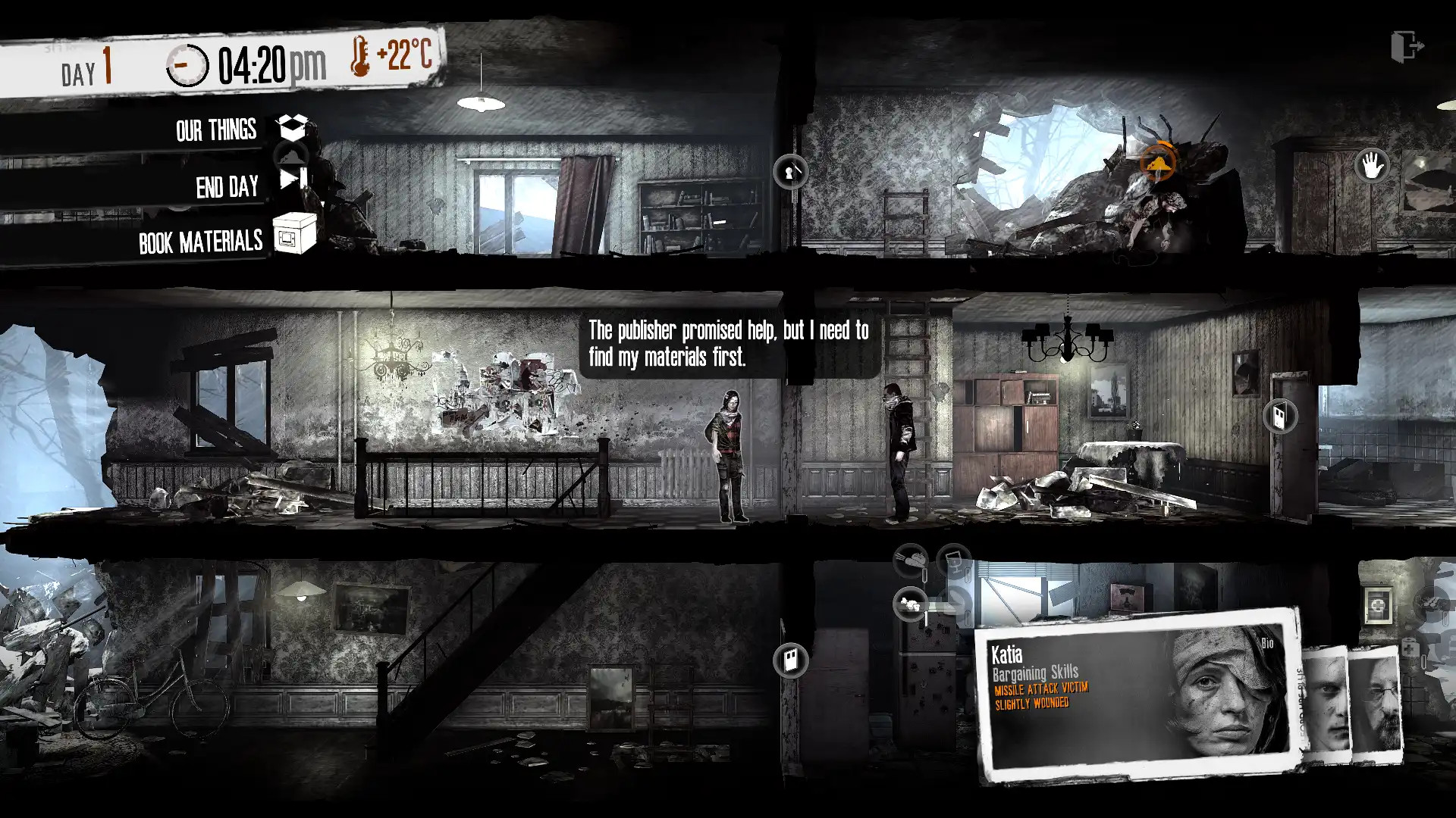 Forget Celebrations written in white across dark This War of Mine