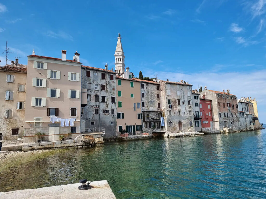 Old-town waterfront buildings of Rovinj on the Adriatic Sea, Croatia.