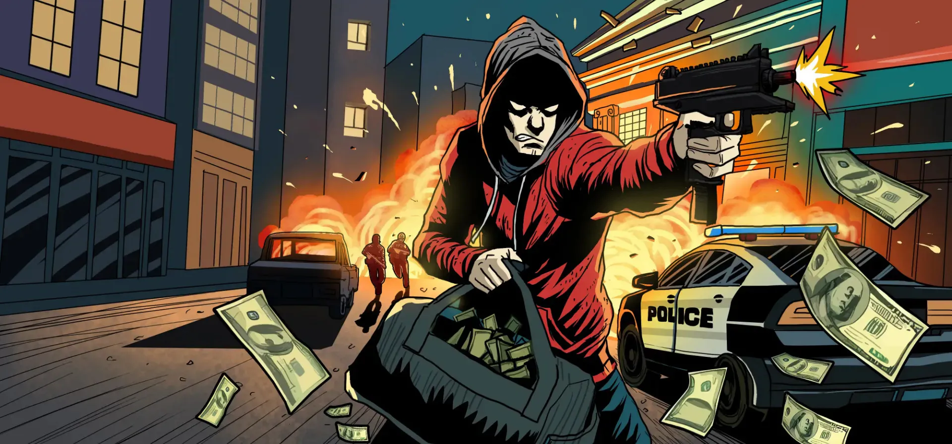 No Alibi artwork showing the top-down crime shooter.