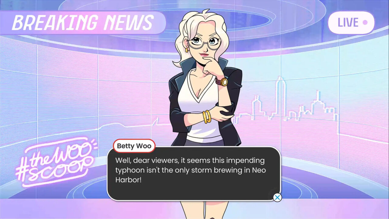 Neo Harbor Rescue Squad visual-novel scene.