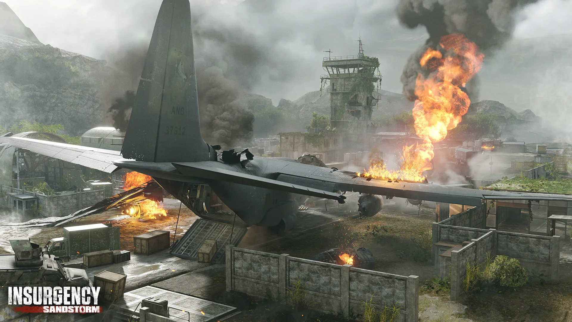 A fighter plane crashing