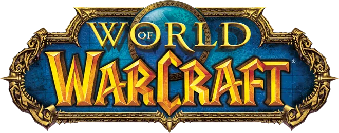 World of Warcraft game logo with gold and blue design.