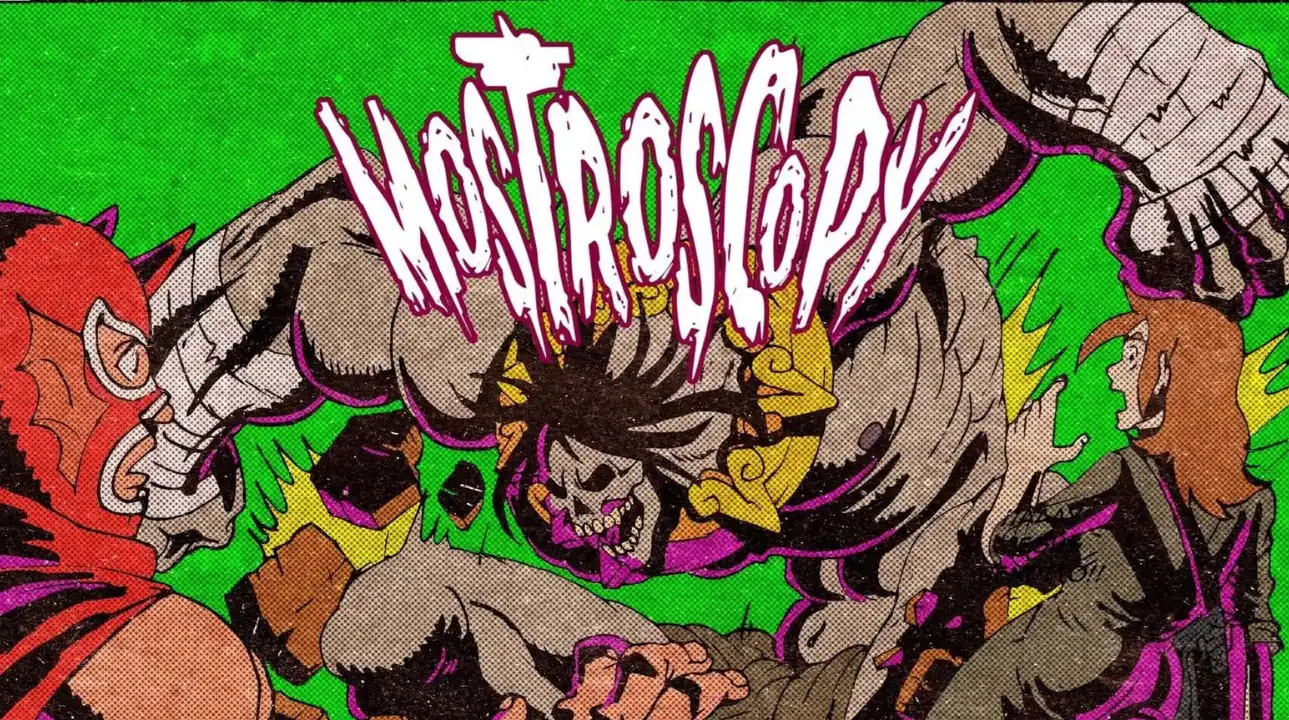 Monstroscopy game logo with retro horror-inspired artwork featuring monstrous characters.