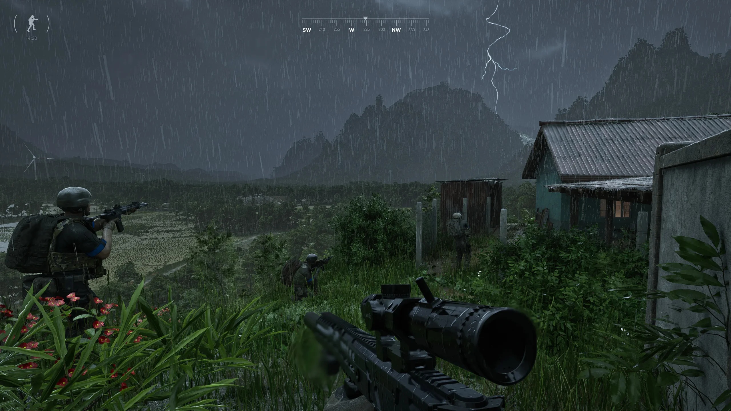 Walking in the grass with a rifle