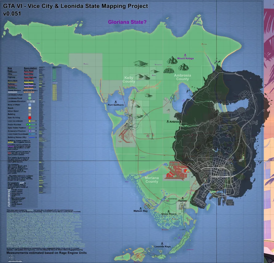 Leaked GTA 6 map showing detailed regions, road networks, and terrain