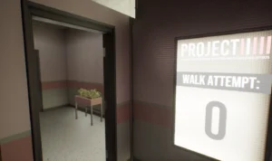 Project 13 display shows 'Walk Attempt: 0' in hallway