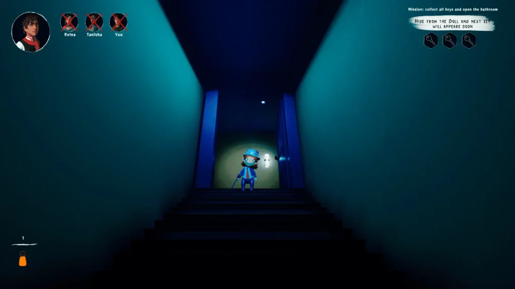 Toy soldier doll blocks staircase in Hitori Kakurenbo Online