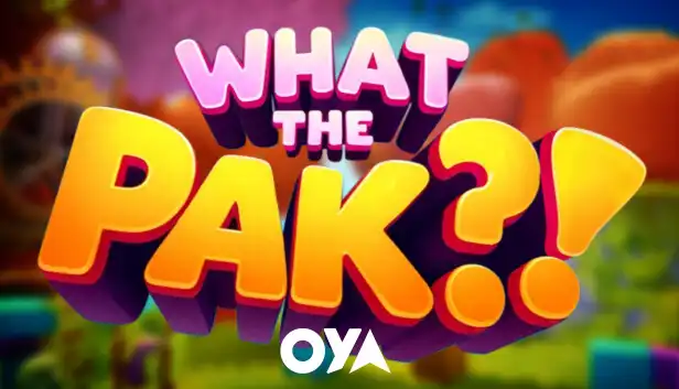 WHAT THE PAK?! logo with colorful background – indie multiplayer party game