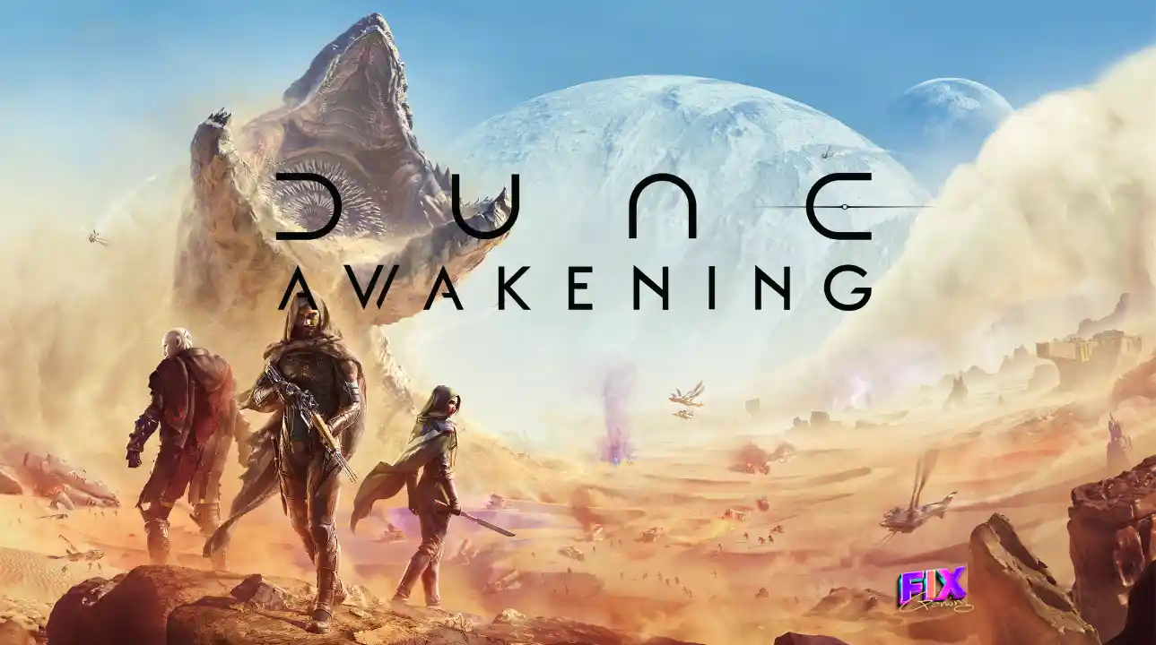 Dune: Awakening official game art showing survivors walking across the desert of Arrakis