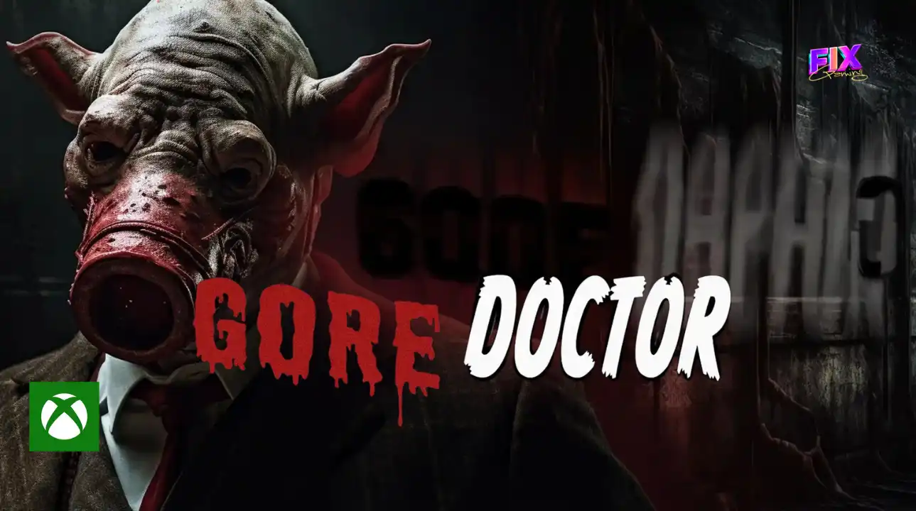 Gore Doctor promotional image featuring a grotesque pig mask character and logo.