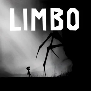 A silhouetted boy stands in a dark, eerie forest as a giant spider looms above him—iconic scene from the indie game Limbo.