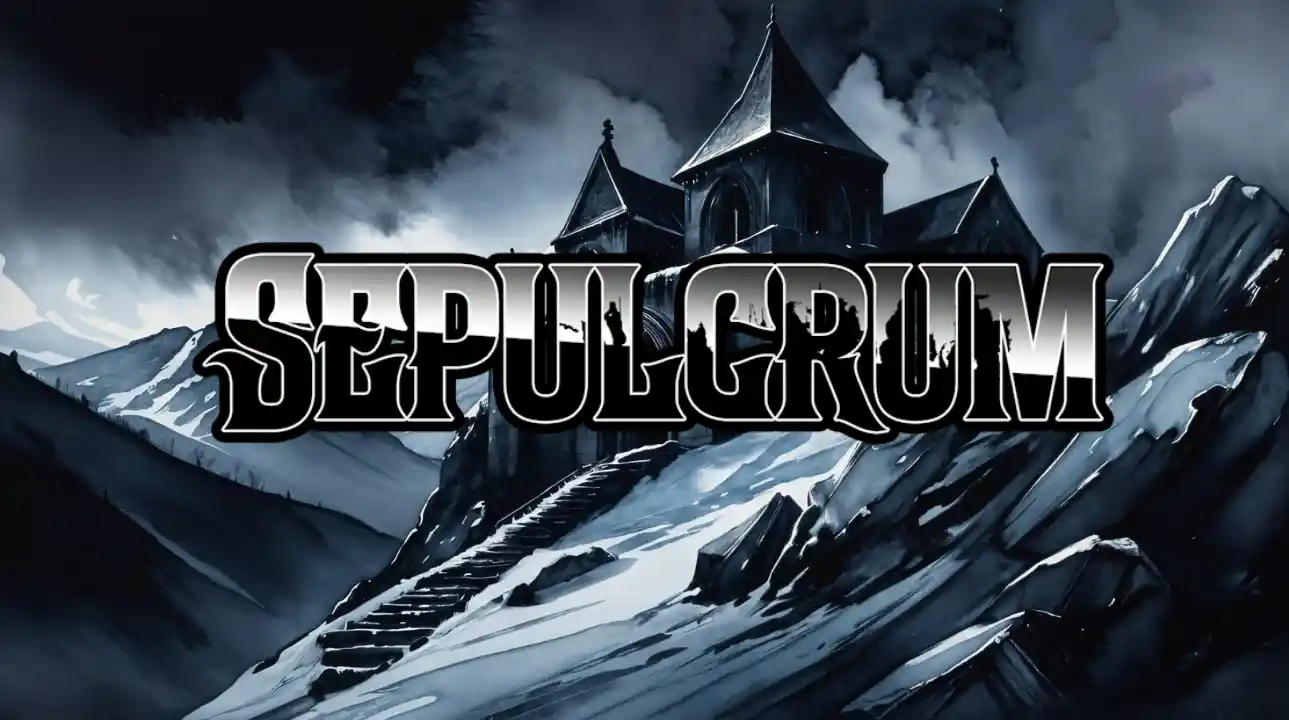 Sepulcrum logo with snow-covered mountain path and dark gothic castle