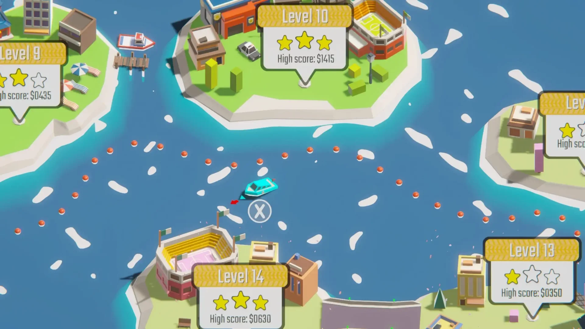 CarGo! PS5 level selection screen showing progress stars and island map