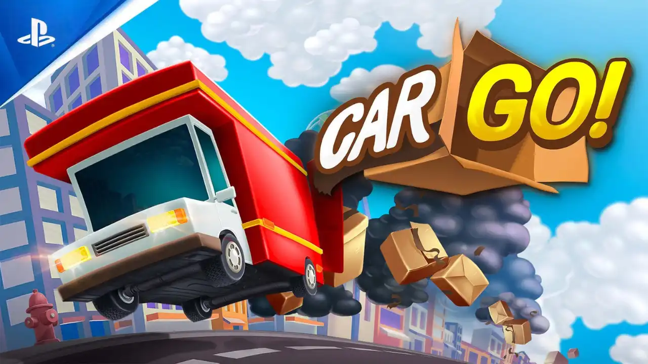 CarGo! official PS5 cover art with delivery truck jumping through boxes