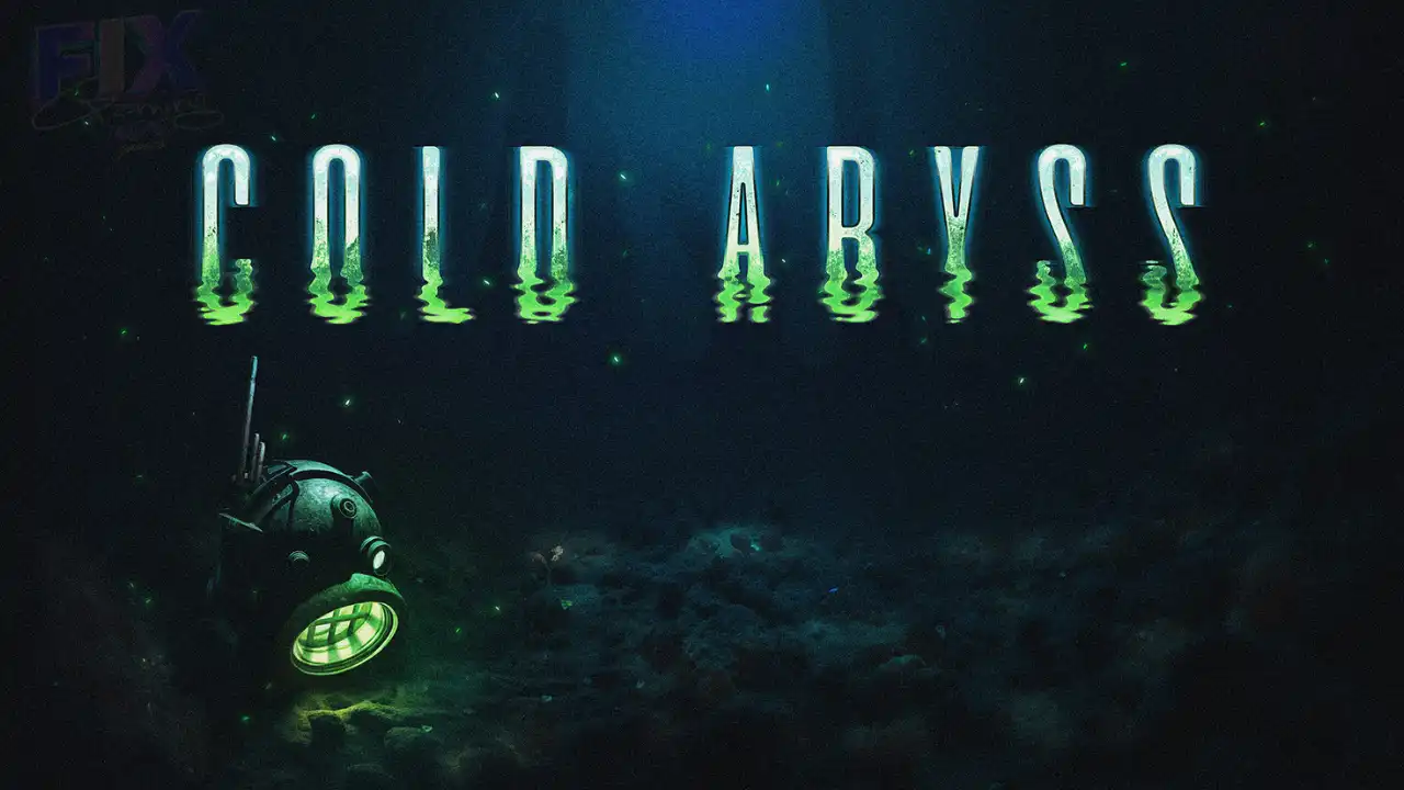 Submerged diving helmet glowing green on ocean floor with title “Cold Abyss” above